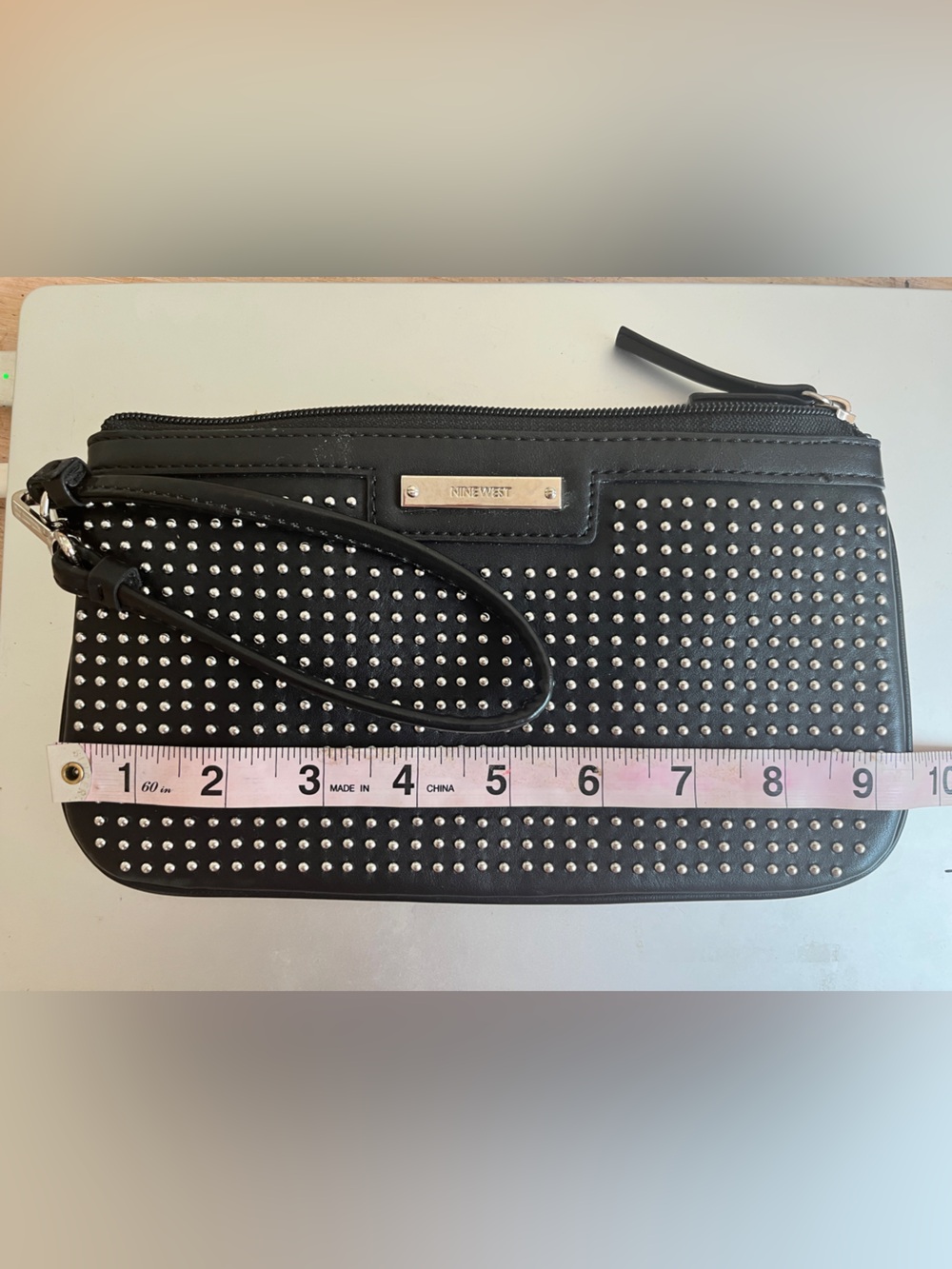 Nine West Vegan Leather Black Studded Wristlet - Picture 7 of 8